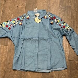 Hayden Blue Denim Embroidered Top